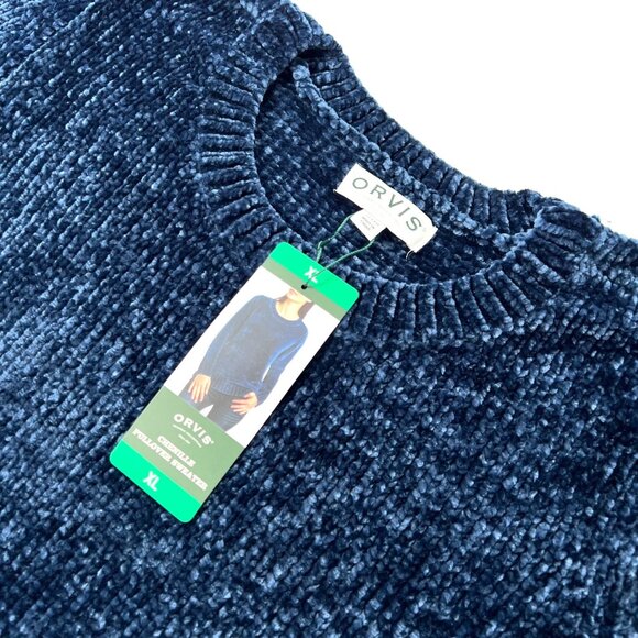 Orvis Womens Chenille Pullover Sweater Blue XL Relaxed Fit Ribbed Cuffs and Hem - Picture 1 of 9